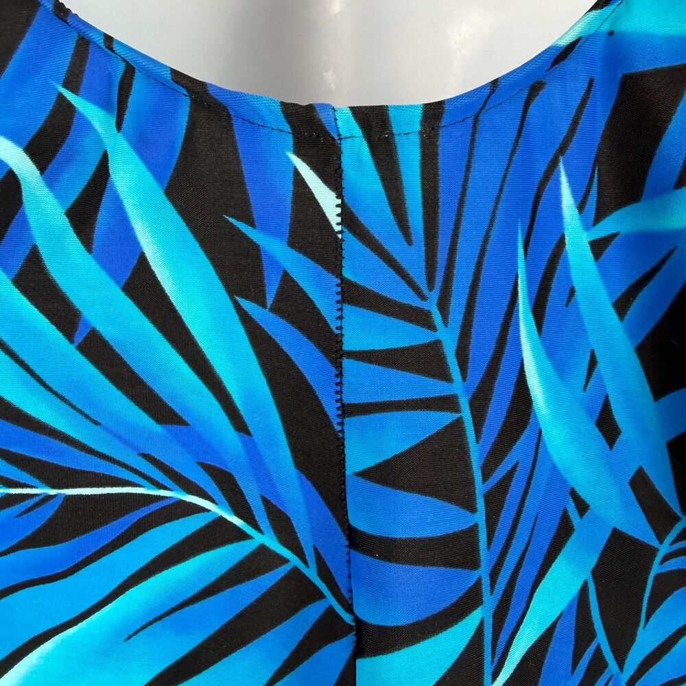 Carribean Joe Swimsuit 12 Turquoise Royal Blue and Black Foliage Tummy Control - Picture 6 of 9